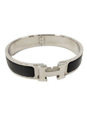 Hermes Clic Clac Enamel Bracelet Plated Black Silver